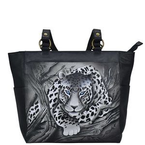 Hand Painted Genuine Leather Large Shoulder Tote - African Leopard Uwu :]